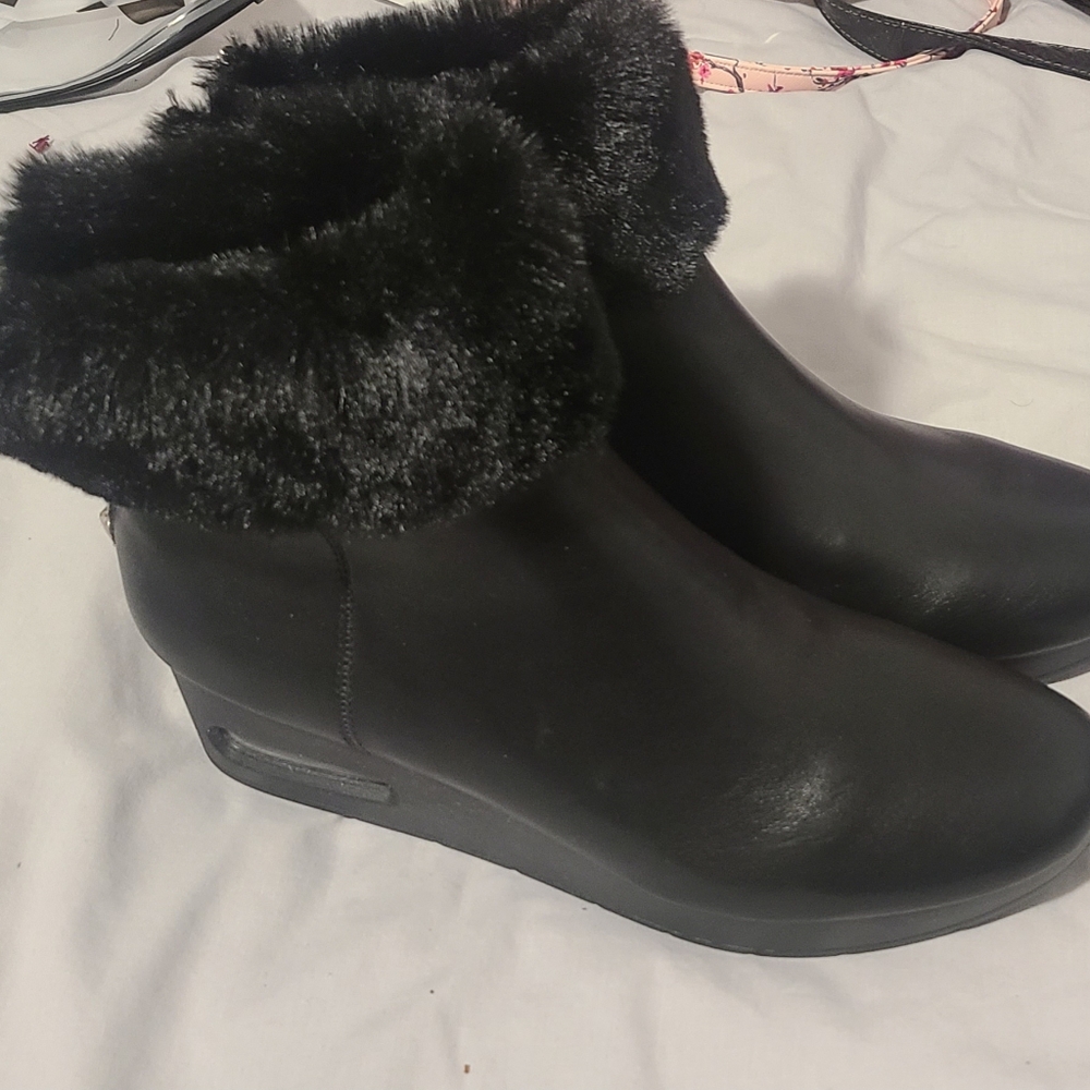 DKNY Black Boots with Fur Trim